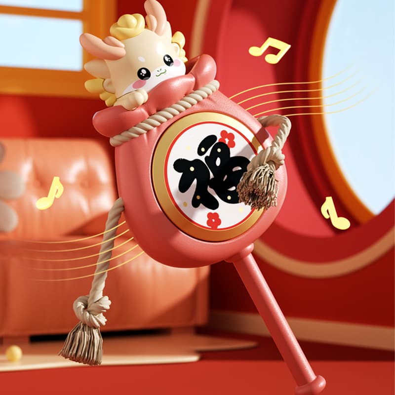 Rattle Baby Toy with Chinese Style, Chewable Hand-Cranked Rattle, Traditional Old-Fashioned Newborn Baby Rattle Toy