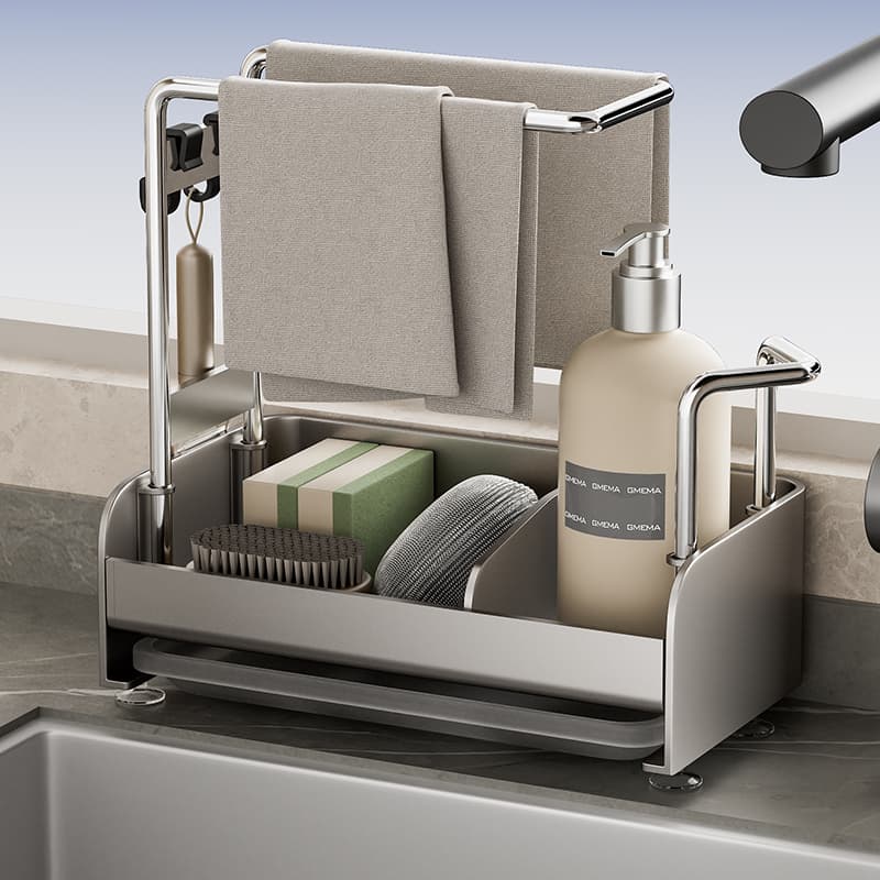 Sink Dishcloth Draining Rack, No-Drill Wall-Mounted Countertop Towel Sponge Multifunctional Professional Storage Rack