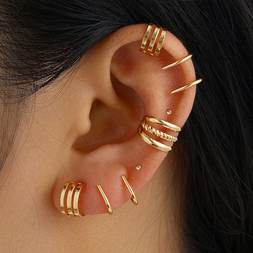 Gold Women's Ear Clip Earrings 7 Sets Gold Women's Ear Clip Earrings 7-Piece Set