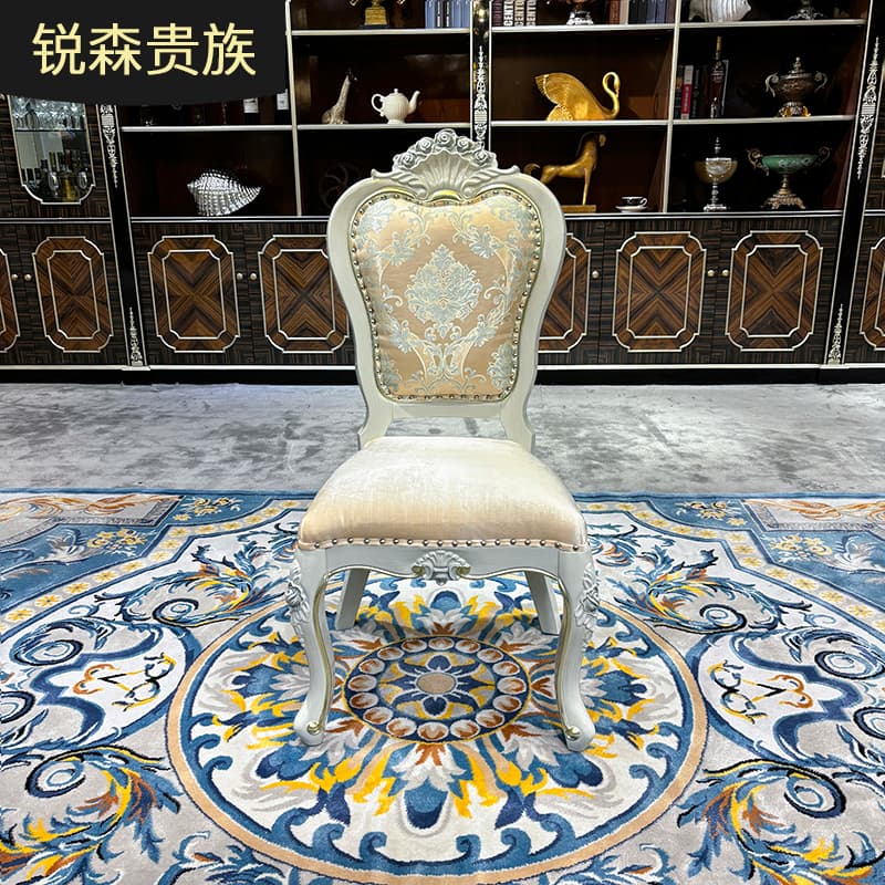 French Fabric Dining Chair, Fashionable Style Chair, European Palace Luxury Leisure Sofa Chair, Restaurant Solid Wood Dining Chair