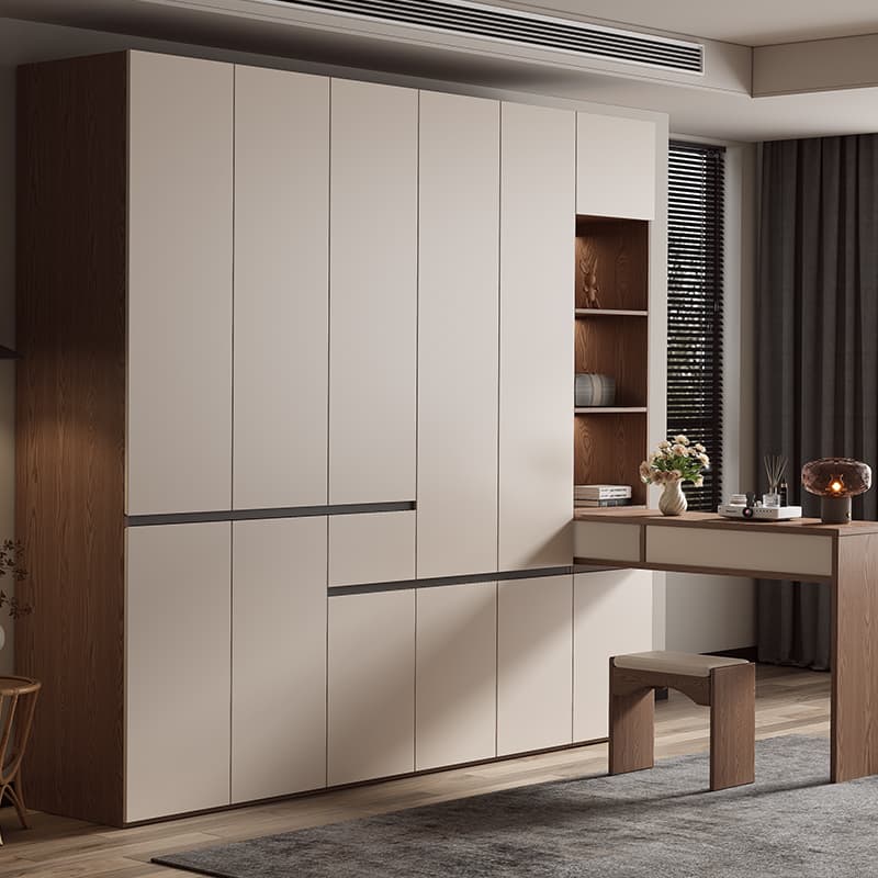 Segmented Wardrobe Modern Simple One Door to Top Handle-Free Cream Style Home Bedroom Walnut Combination Wardrobe