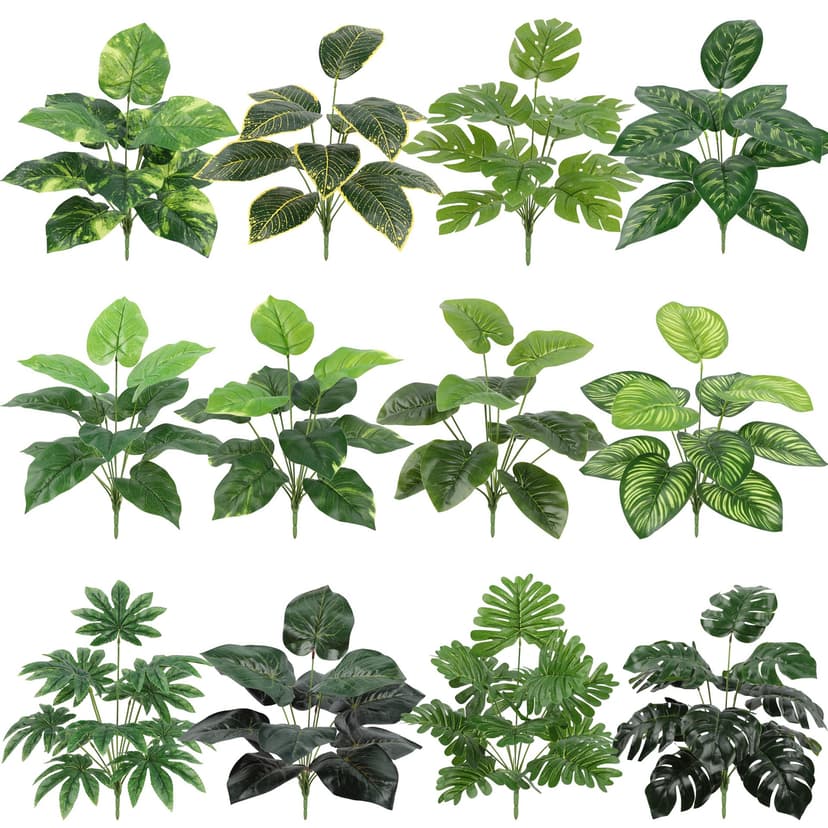 Artificial Green Plant Wall Decoration, Small Grass Bunches, Monstera Leaves, Home Greening, Landscaping, Fake Flowers, Photo Props, Realistic Leaves
