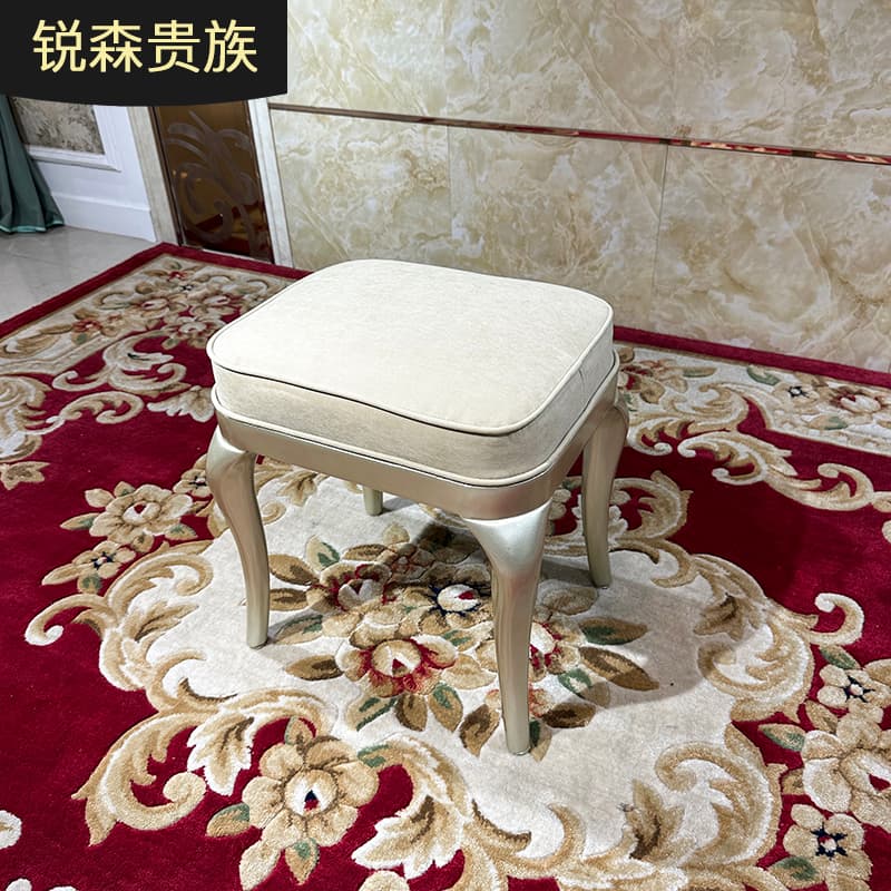 French Style Solid Wood Fabric Dressing Stool European Style Palace Luxury Bedroom Makeup Stool Minimalist Makeup Table Shoe Changing Stool