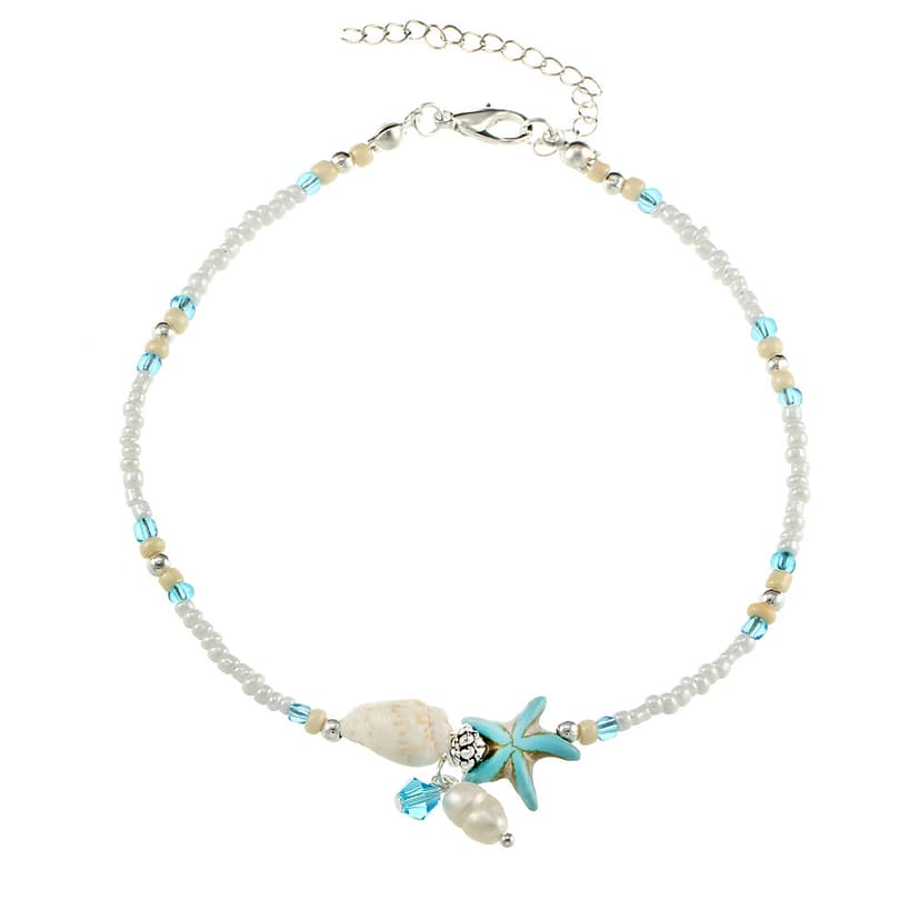 Fashion Anklet for Women Conch Starfish Pendant Rice Bead Anklet Women's Summer Beach Foot Jewelry
