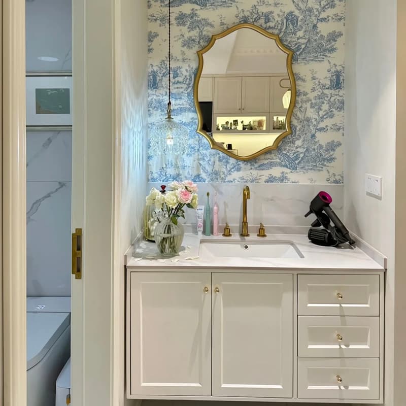 French Style Retro Smart Mirror Oak Bathroom Cabinet Combination Rock Plate Seamless Ceramic Basin American Hanging Cabinet Wash Table Basin