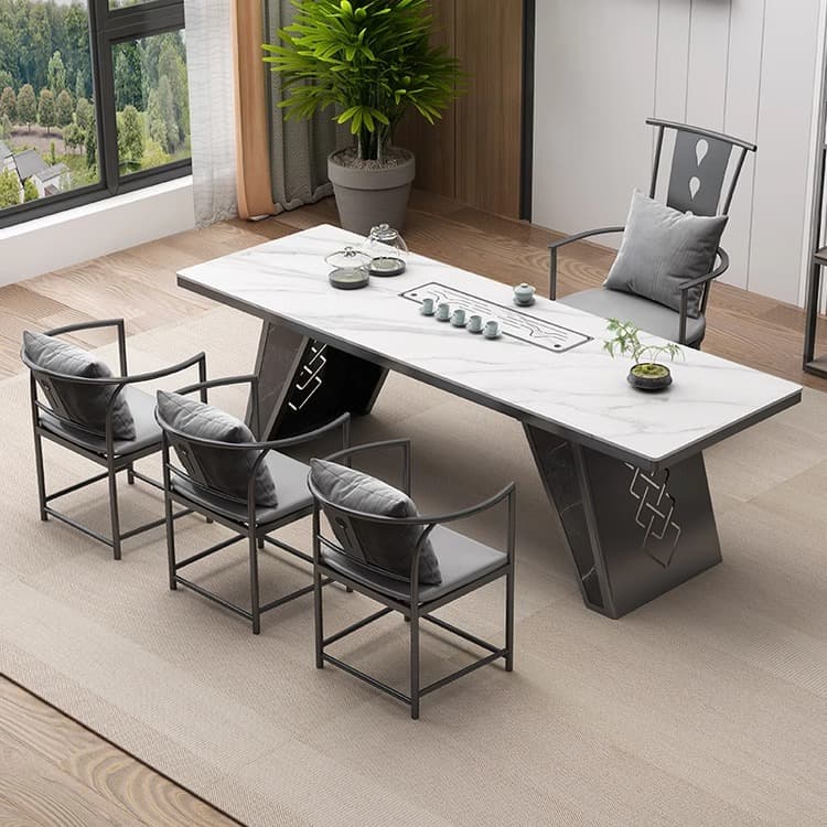 Light Luxury Marble Slate Tea Table and Chair Set, Simple Living Room Home Office Reception All-In-One Furniture
