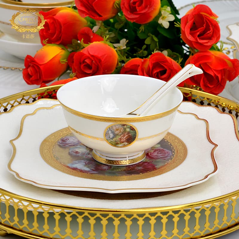 Canosa European-Style High-End Bowl and Plate Set for Home Use, Housewarming Gift, Light Luxury Bone China Tableware, High-End Rice Bowls and Plates