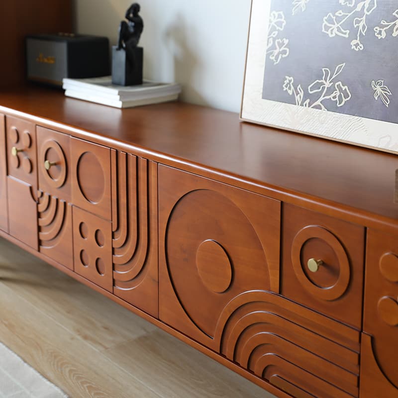 Nanshe Home Madrid TV Cabinet Retro Full Solid Wood Carved Boxwood Living Room Antique Small Apartment Floor Cabinet