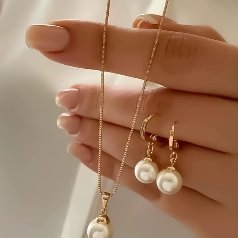 Pearl Earrings and Necklace Set European and American Cross-Border New Style Pearl Earrings and Necklace Set