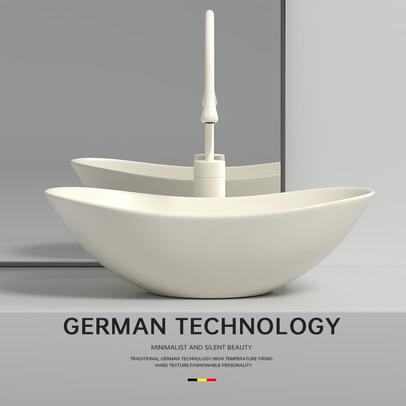 Cream-Colored Countertop Basin for Home Bathroom, Ceramic Washbasin, Balcony Washstand, Artistic Basin, Single Basin