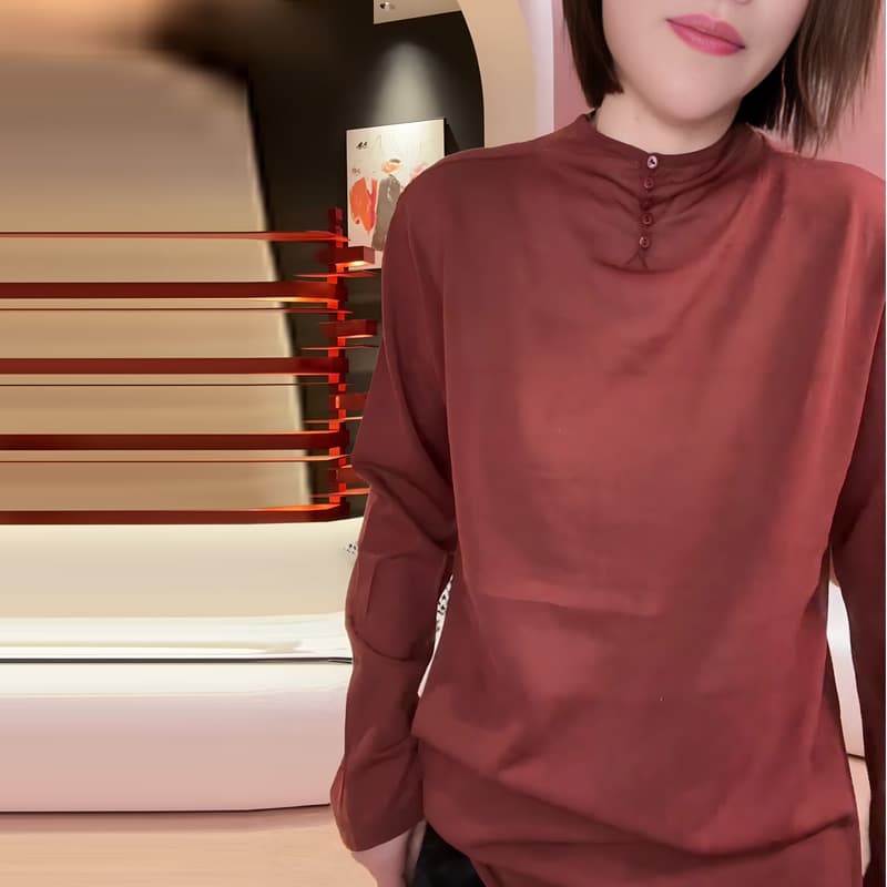 Burgundy Round Neck Long-Sleeved T-Shirt for Women 2025 Early Autumn New Style Accessible Luxury Classy Simple Fashion Niche Large Size Top