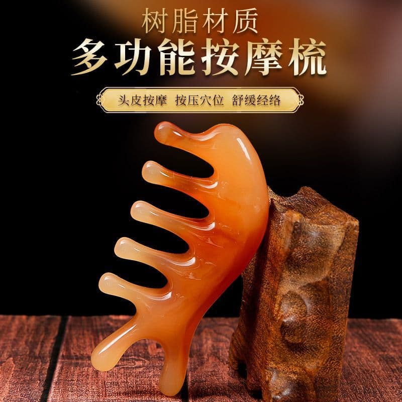 Sandalwood Head Therapy and Health Care Green Sandalwood Five-Tooth Meridian Comb Scalp Massage Comb Small Comb Hair Scalp Wide-Tooth Comb