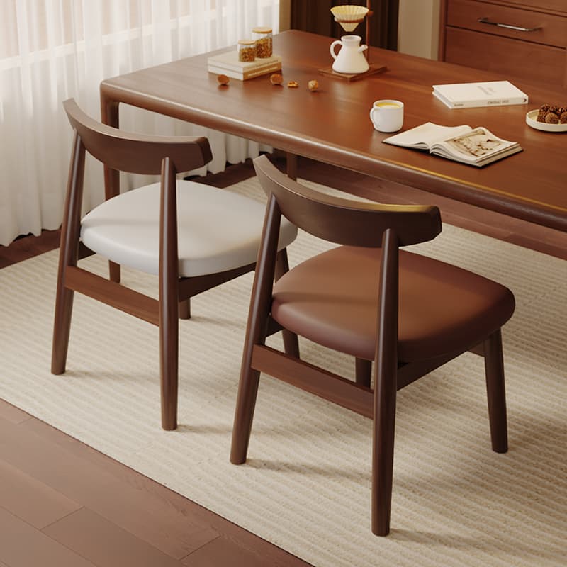 Used Solid Wood Dining Table and Chairs, Home Dining Chairs, Restaurant Dining, Walnut Wood Stools, Backrest, Leisure Tea Table, Horn Chairs