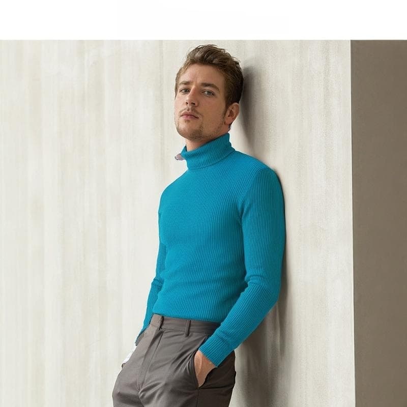 2025 Export Men's High-Neck Solid Color Sweater Autumn and Winter European and American Long-Sleeve Pullover Knitwear Men's Knitwear