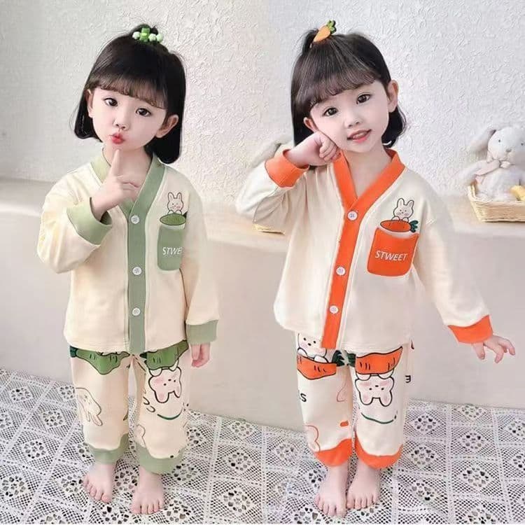 New Spring and Autumn Clothing for Baby Girls 2025, Korean Style Fashionable Home Wear Set for Girls, Little Girl's Two-Piece Pajamas Set