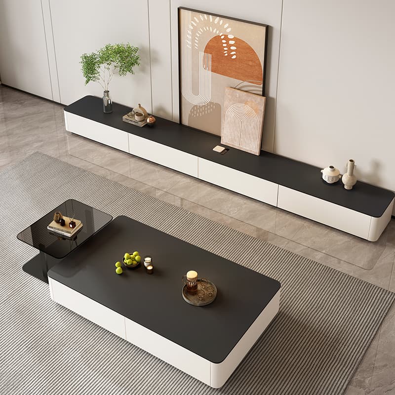 TV Cabinet Floor Living Room For Home 2025 New arrival Accessible Luxury Fancy Small Apartment Solid Wood Rock Board Coffee Table Combination
