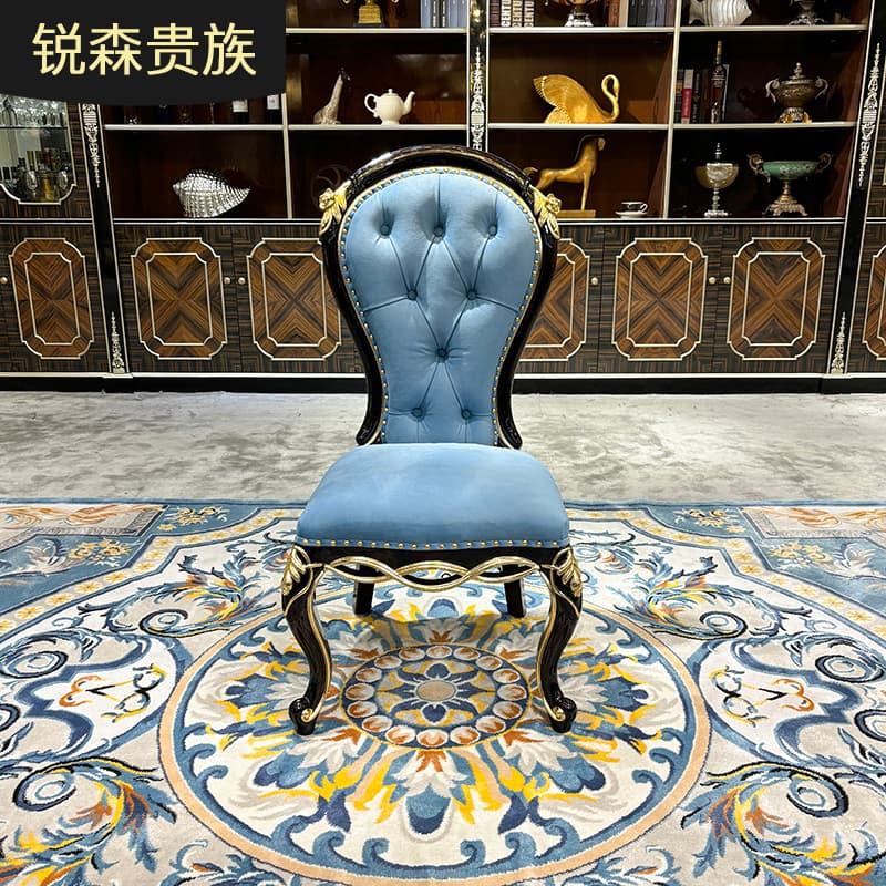 French Dining Chair European Fabric Dining Chair Palace Luxury Neoclassical Burgundy Solid Wood Carved Dining Chair