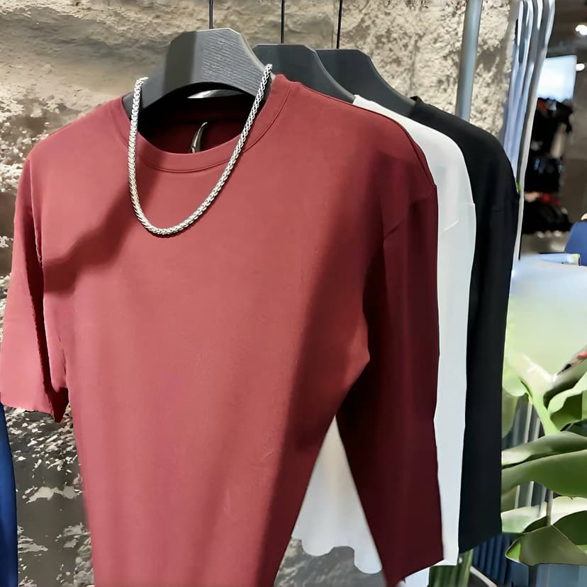 Men's T-Shirt 2025 Autumn New Fashion Casual Slim Fit Versatile Round Neck Solid Color Comfortable Autumn Style