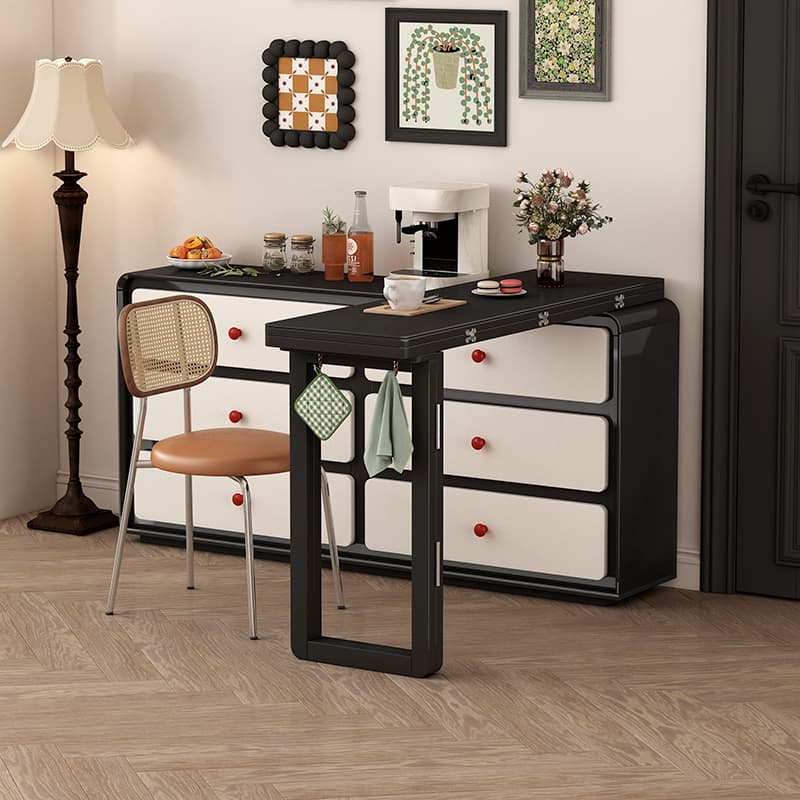 American Retro L-Shaped Corner Sideboard Retractable Table and Cabinet Integrated Wall Wine Table Small Apartment Water Bar Table