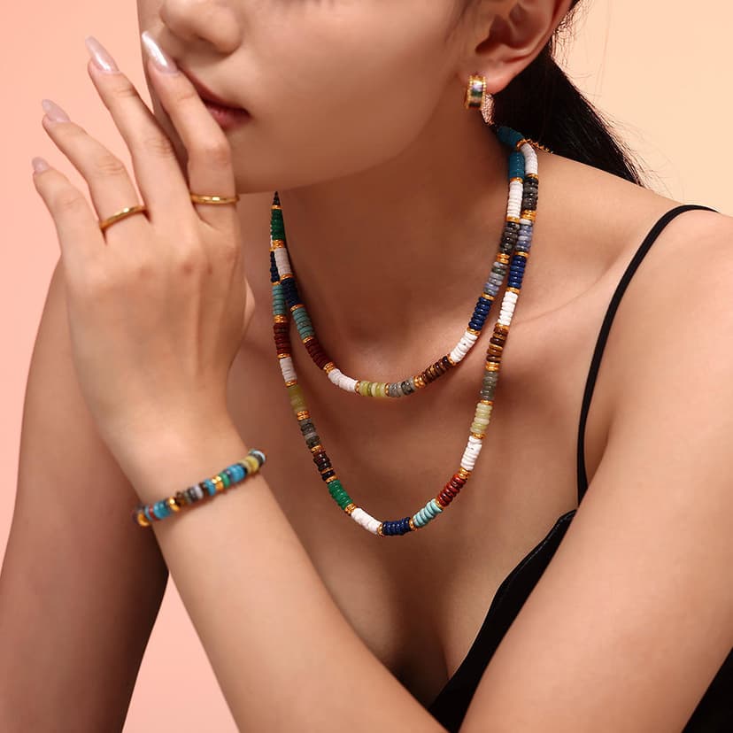 European and American Retro Dopamine Natural Stone Abacus Bead Necklace Bracelet Ethnic Style Light Luxury Handmade Rainbow Bead Set