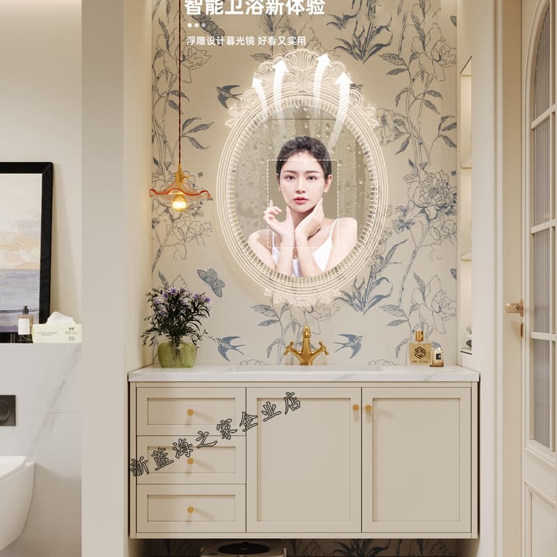 French Style Retro Cream Style Bathroom Cabinet Combination Solid Wood American Style Bathroom Cabinet Toilet Washstand Wash Washing Washbasin