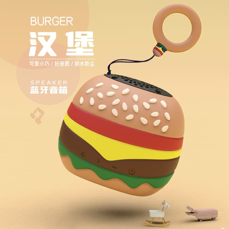 New Cartoon Hamburger Bluetooth Speaker, Cute Mini Wireless Waterproof Speaker, Birthday Gift for Children and Students