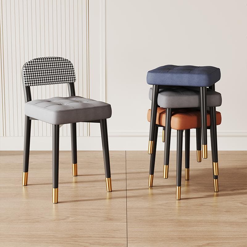 Stackable Dining Chairs for Home Use, 2024 New Model Dining Table Chairs, Soft-Covered Square Stools, Creative Wrought Iron Benches, Small Low Stools for the Living Room
