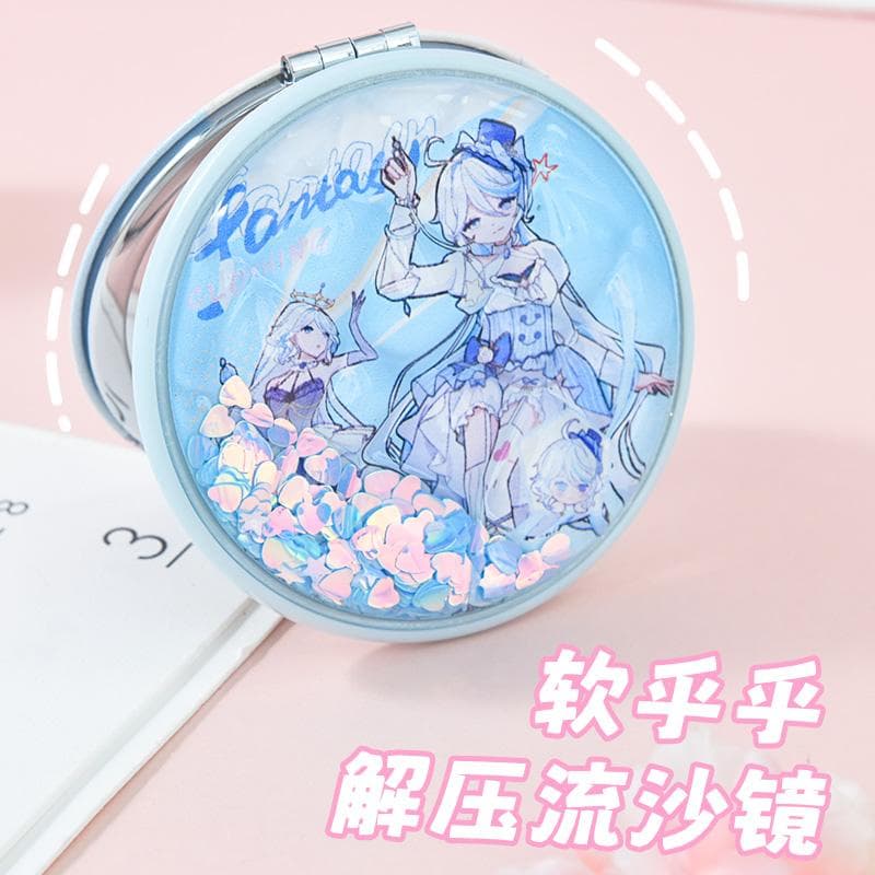 Quicksand Decompression Soft Round Double-Sided Mirror Portable Handheld Flip-Top Cartoon Cute Girl Makeup Mirror