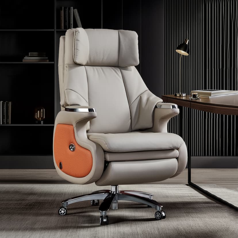 Intelligent Massage Electric Leather Boss Chair Can Lie down and Nap, Comfortable Office E-Sports Computer Seat, Ventilated and Heated