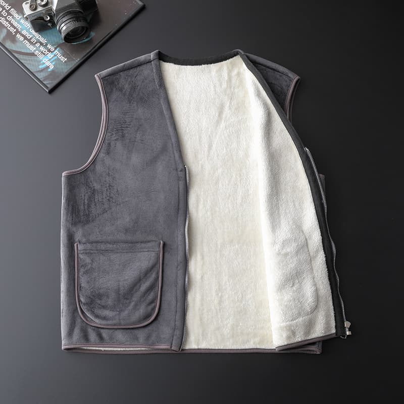Winter Lamb Wool Fleece-Lined Thickened Vest, Warm and Cold-Resistant Zip-Up Cardigan Vest Top