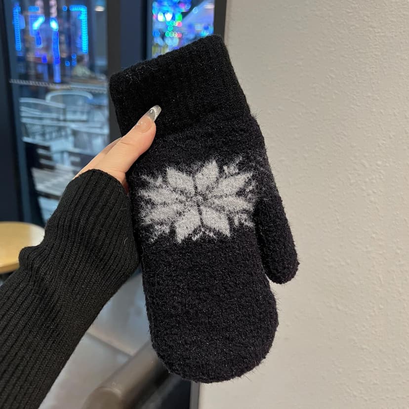 Korean Style Knitted Gloves for Men and Women, Winter Warm Double-Layered Fleece-Lined Thickened Full-Finger Gloves for Students and Couples