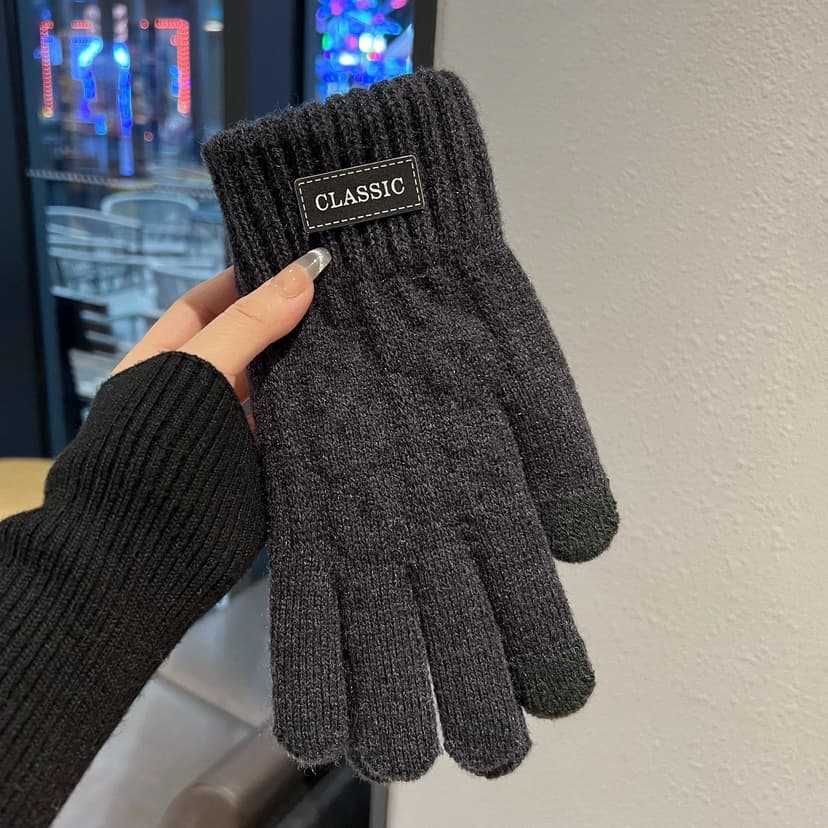 Korean Style Gloves for Men, Trendy Winter Warm and Cold-Proof, Fleece-Lined and Thickened, Touchscreen-Compatible, Knitted Cotton Gloves for Women, Couple Style