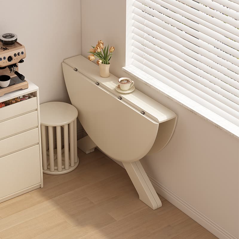 New White Foldable Dining Table, Cream Style, Small Apartment Household Use, 2025 New Model, Space-Saving Dining Table, Round Table