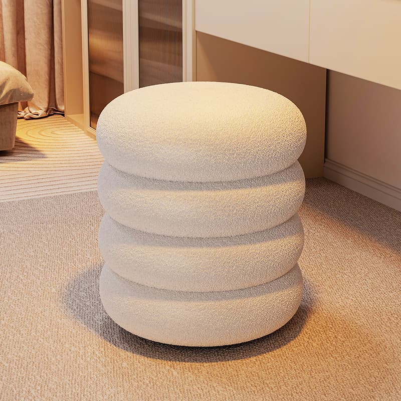 Dressing Table Stool, Makeup Stool, Light Luxury, High-End Feel, Round Stool, Bedroom Home Use, Lambswool Makeup Chair, Cream Style Ottoman