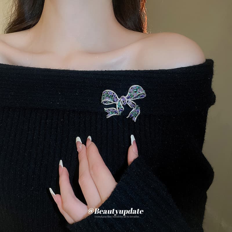 Super Shiny Zircon Bow Brooch, French Fashion, Light Luxury, Niche Pin, High-End, Elegant, Heavy Craftsmanship, Clothing Accessory