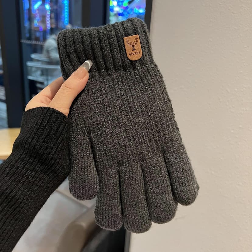 Touchscreen-Compatible Cotton Wool Gloves for Men, Large Size, Winter Double-Layered, Cold-Proof, Warm, Fleece-Lined, Thickened, Knitted, for Cycling and Sports