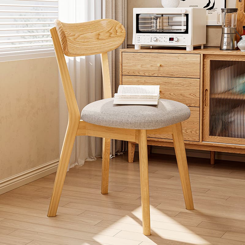 Solid Wood Dining Table and Chairs, Home-Use Mid-Century Style Tea Chair with Backrest, Vintage Makeup Stool, Natural Wood Bedroom Dressing Table Chair