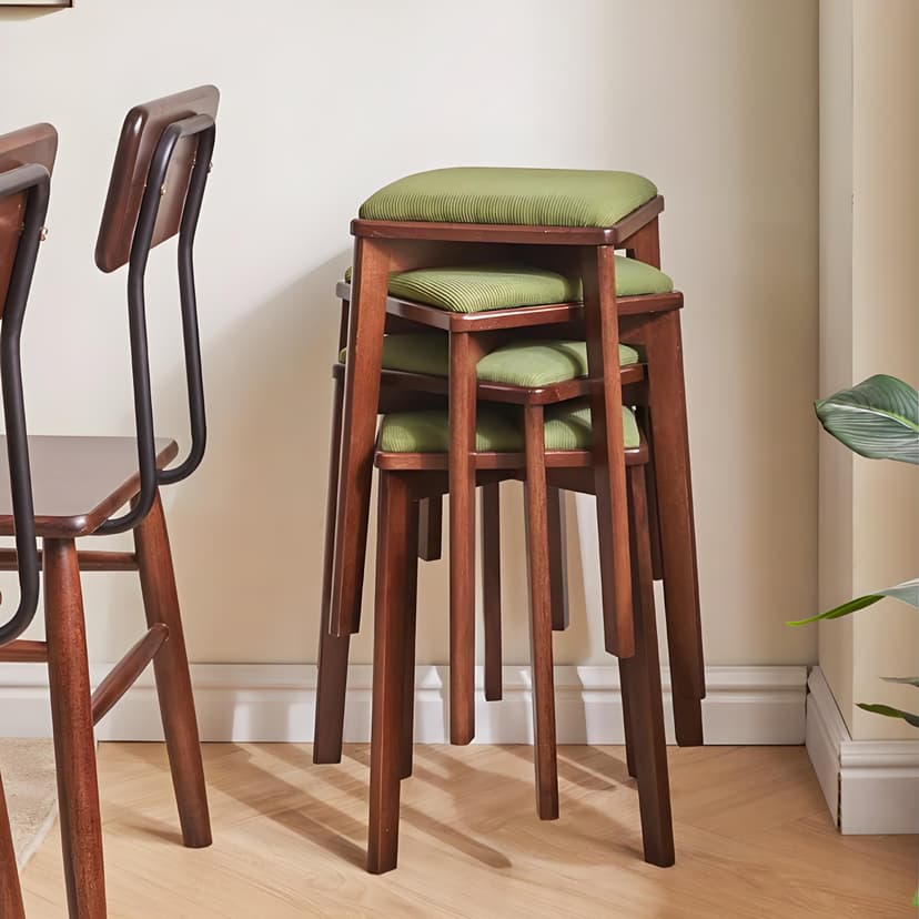 Solid Wood Dining Chairs for Home Use in Small Apartments, Living Room Dining Table Chairs, Stackable Soft-Covered Stools, Restaurant Chairs, Mid-Century Style Dining Stools