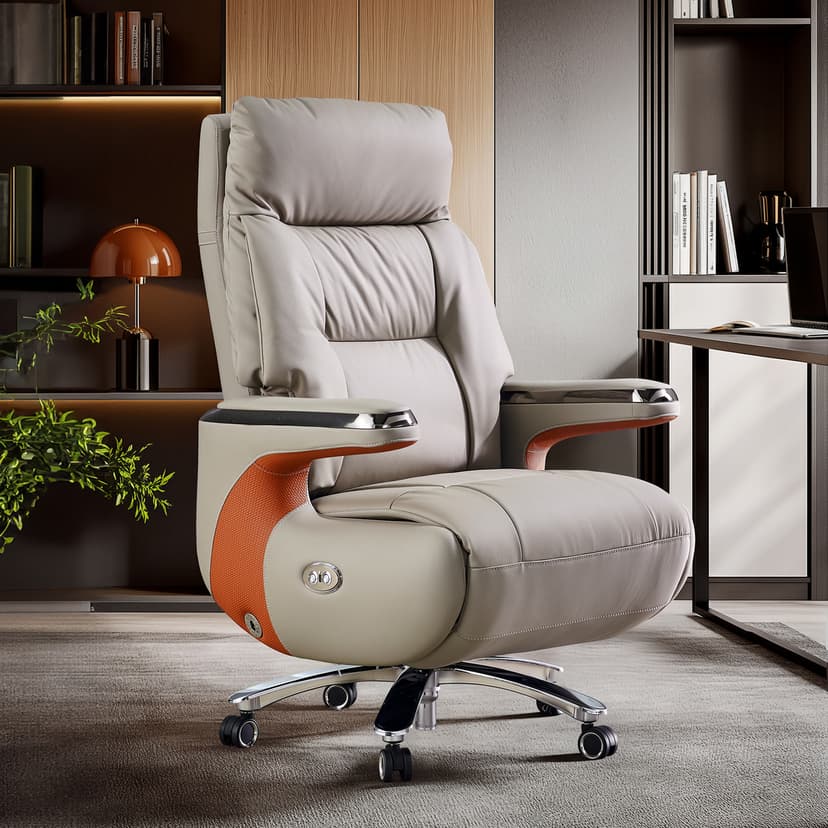 Smart Massage Electric Leather Executive Chair, Light Luxury High-End Office Computer Chair, Gaming Chair, Home Use with Ventilation and Heating