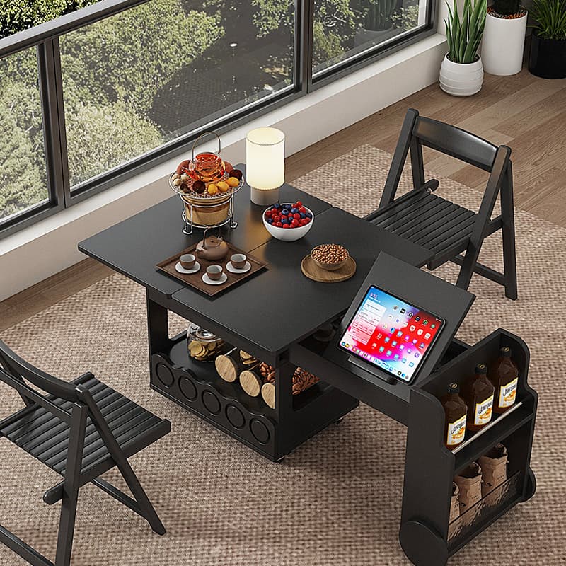 New Style Chess and Card Table, Square Table, Italian Light Luxury Solid Wood Home Folding Small Movable Trolley, Extendable Coffee Table