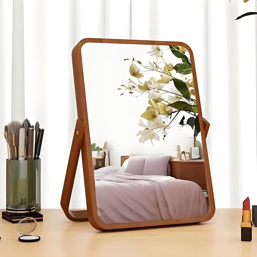 Home Makeup Mirror Desktop Office 2024 New Portable Mirror Master Bedroom Foldable Solid Wood Dressing Mirror