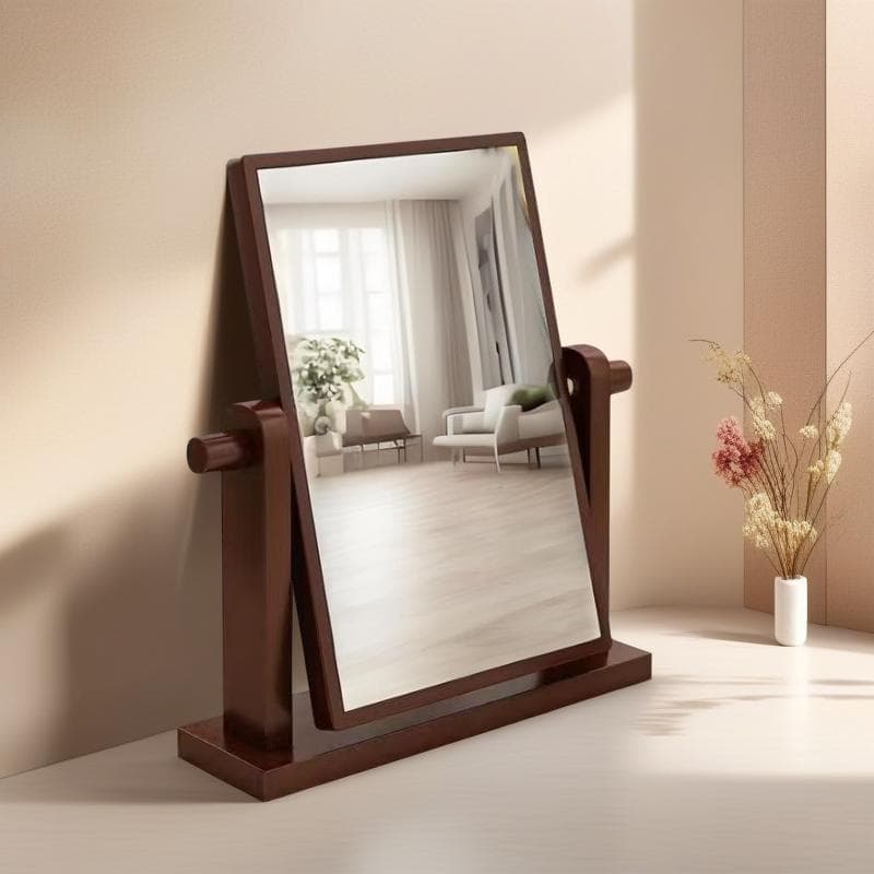 Retro Makeup Mirror Desktop 2024 New Model Office Portable Mirror Home Reversible Solid Wood Dressing Mirror
