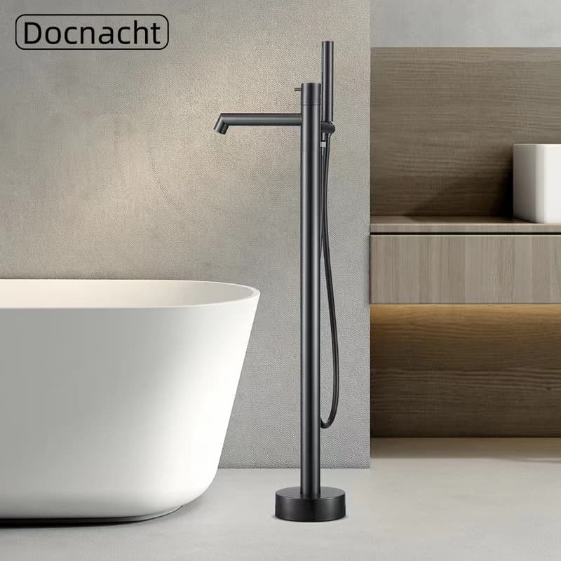 German Punch-Free All-Copper Large Flow Floor-Standing Bathtub Faucet Independent Cylinder Side Sitting Hot and Cold Bathtub Shower
