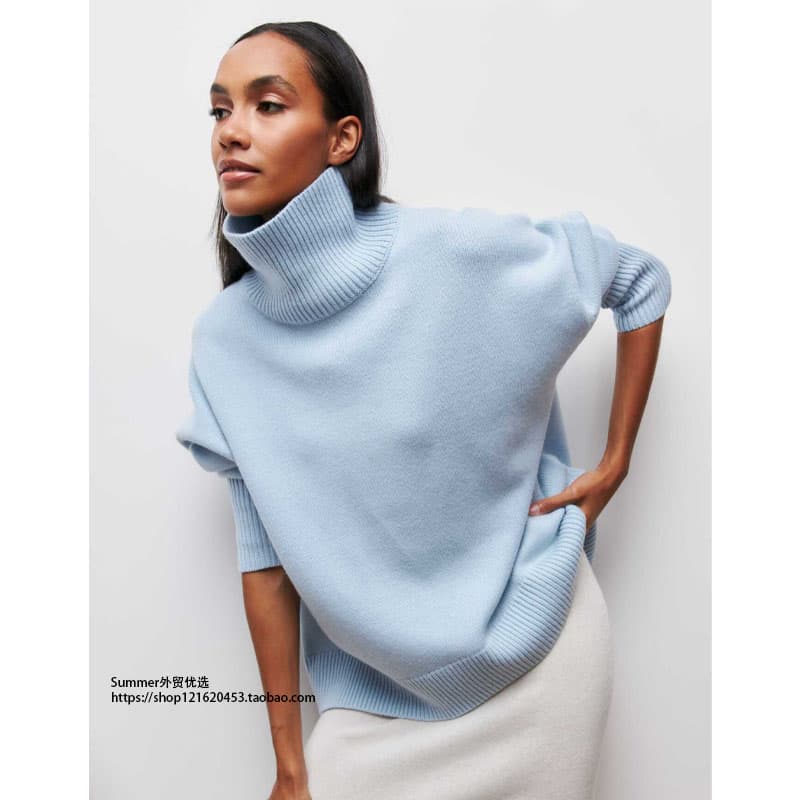European and American Women's Clothing, Comfortable and Loose-Fitting High-Neck Sweater for Autumn and Winter