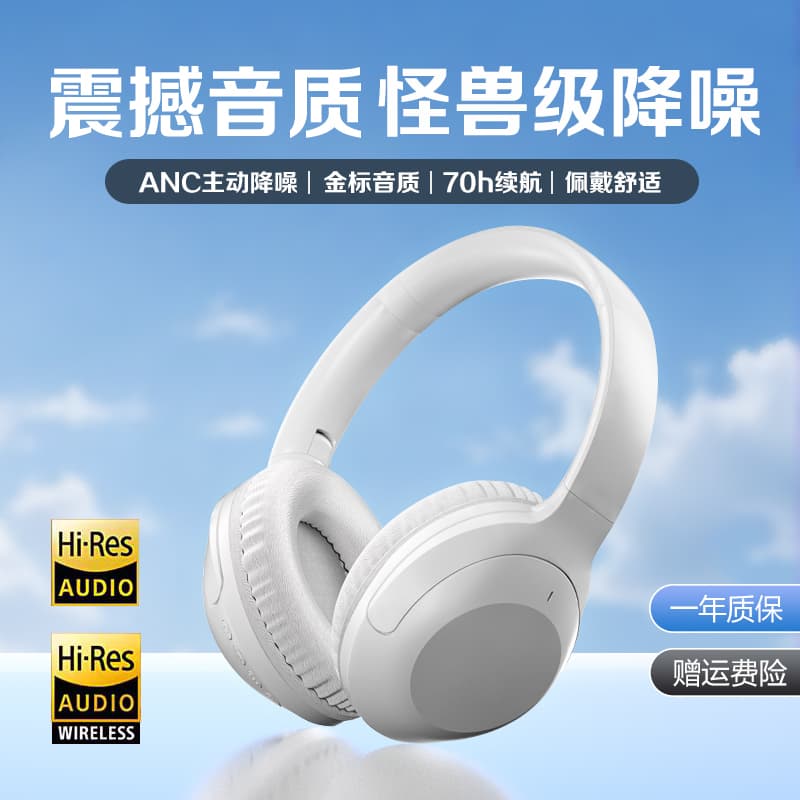 Bluetooth Headset, Head-Mounted Anc Active Noise Reduction, Music, Sports, Wireless Gaming, E-Sports Headset, Long Battery Life, with Microphone