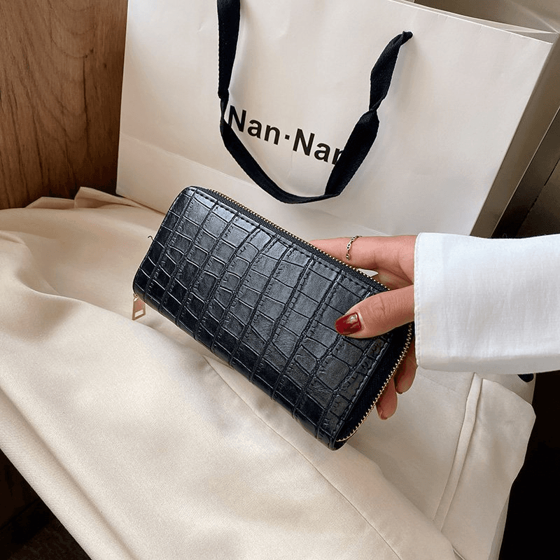 New Stone-Pattern Zipper Clutch Wallet for Women, Long Style, Fashionable, Large Capacity, Double-Layer Wallet, Mobile Phone Pouch