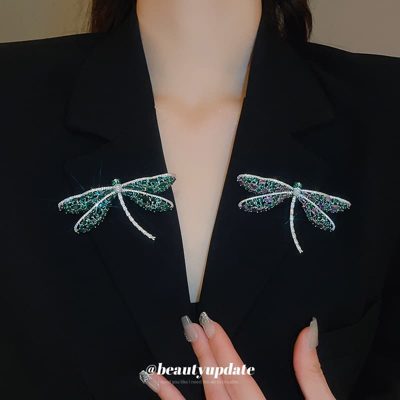 Cross-Border Oil-Drip Zircon Dragonfly Brooch, High-End Niche Design Pin, Women's Fashion Versatile Light Luxury Clothing Accessory