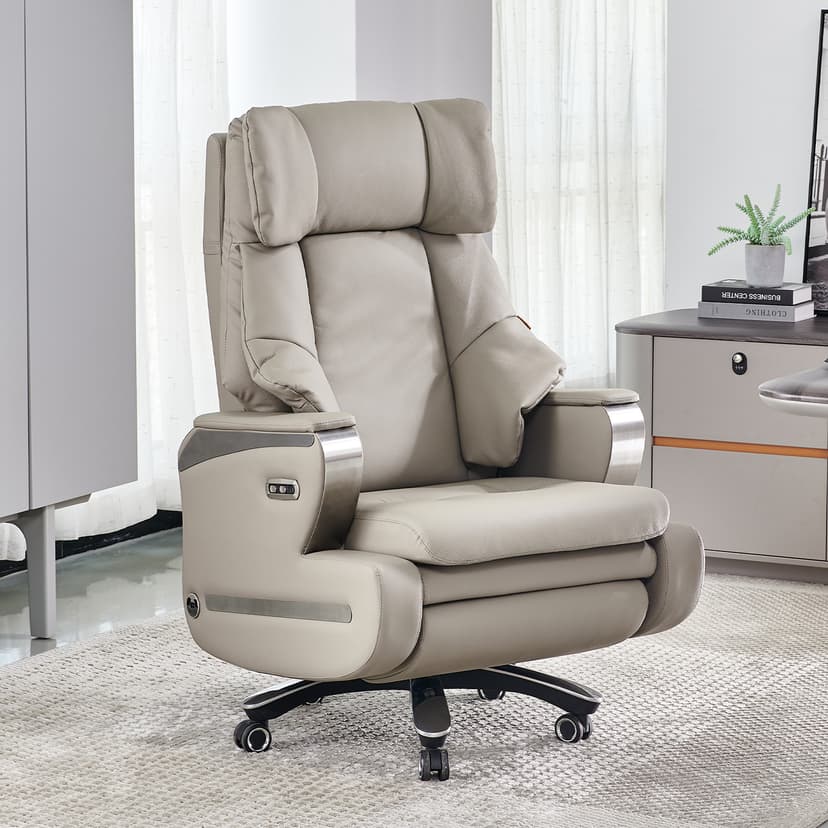 Smart Shoulder and Neck Rolling Massage Electric Leather Boss Chair Reclining Ceo Business Office Computer Chair Ventilation and Heating