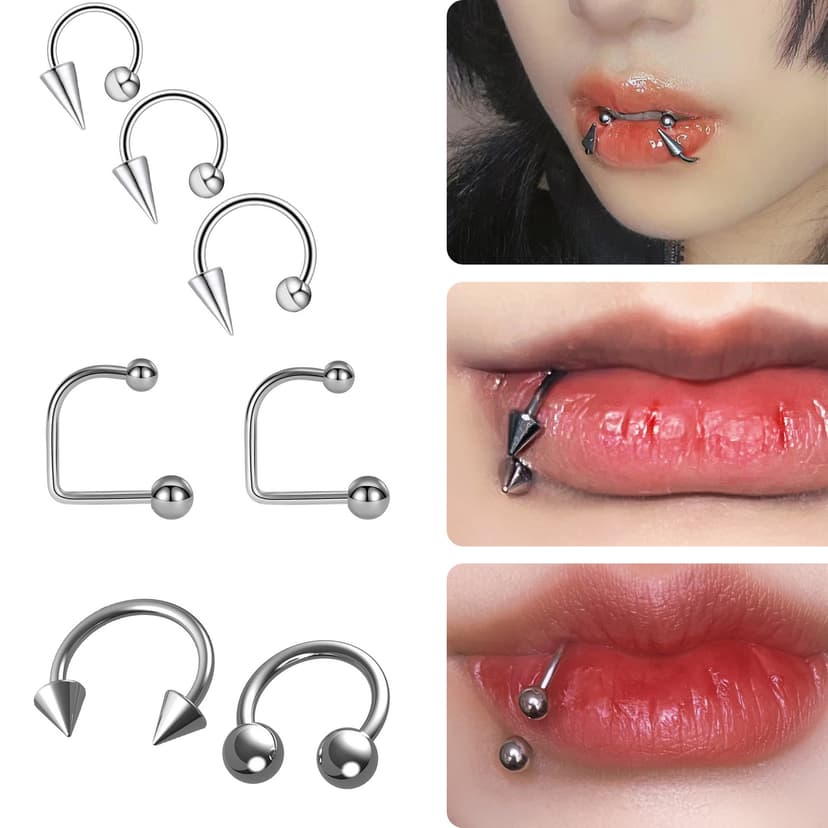 Stainless Steel Lip Nail Lip Ring Gothic Style Stainless Steel U-Shaped Lip Ring Pointed Cone Lip Nail