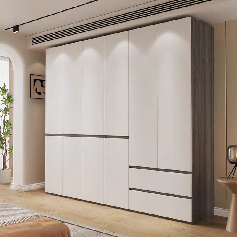 Solid Wood Wardrobe Bedroom Household White Large Core Board Handle-Free One Door to Top Segmented Storage Wardrobe Cabinet